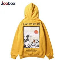 Японская вышивка забавный кот волна печатных флисовые толстовки зима Япония стиль хип хоп повседневные толстовки уличная Новинка