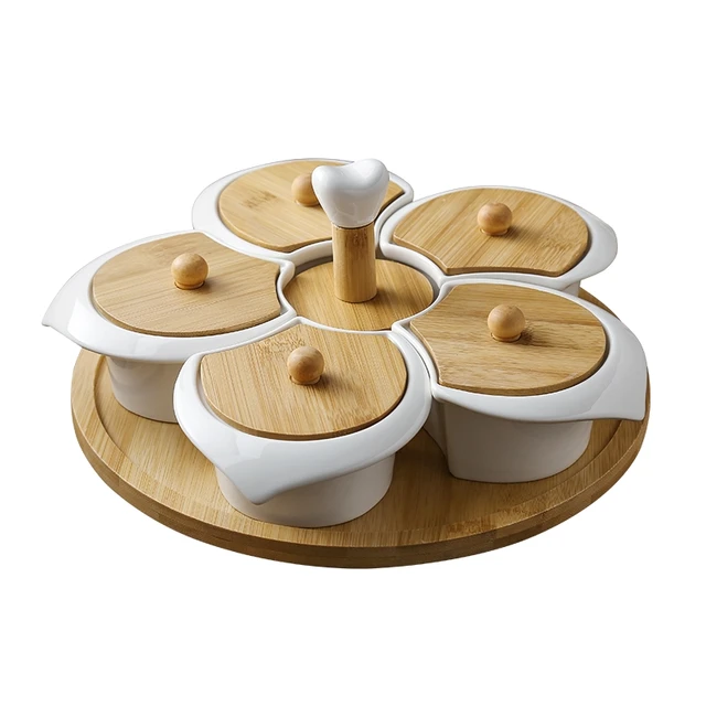 Buy Household Ceramic Dried Fruit Plate,Snack Tray with Lid and Metal  Handle,Divided Serving Tray,Wooden Tray,Food Serving Platter for  Fruit/Nuts/Candy,White Online at desertcartINDIA
