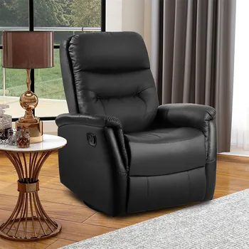 

360 Rotating Pu Reclining Chair With Push-back Armrests Comfortable Cushions Waterproof Soft Breathable Manual Reclining Sofa