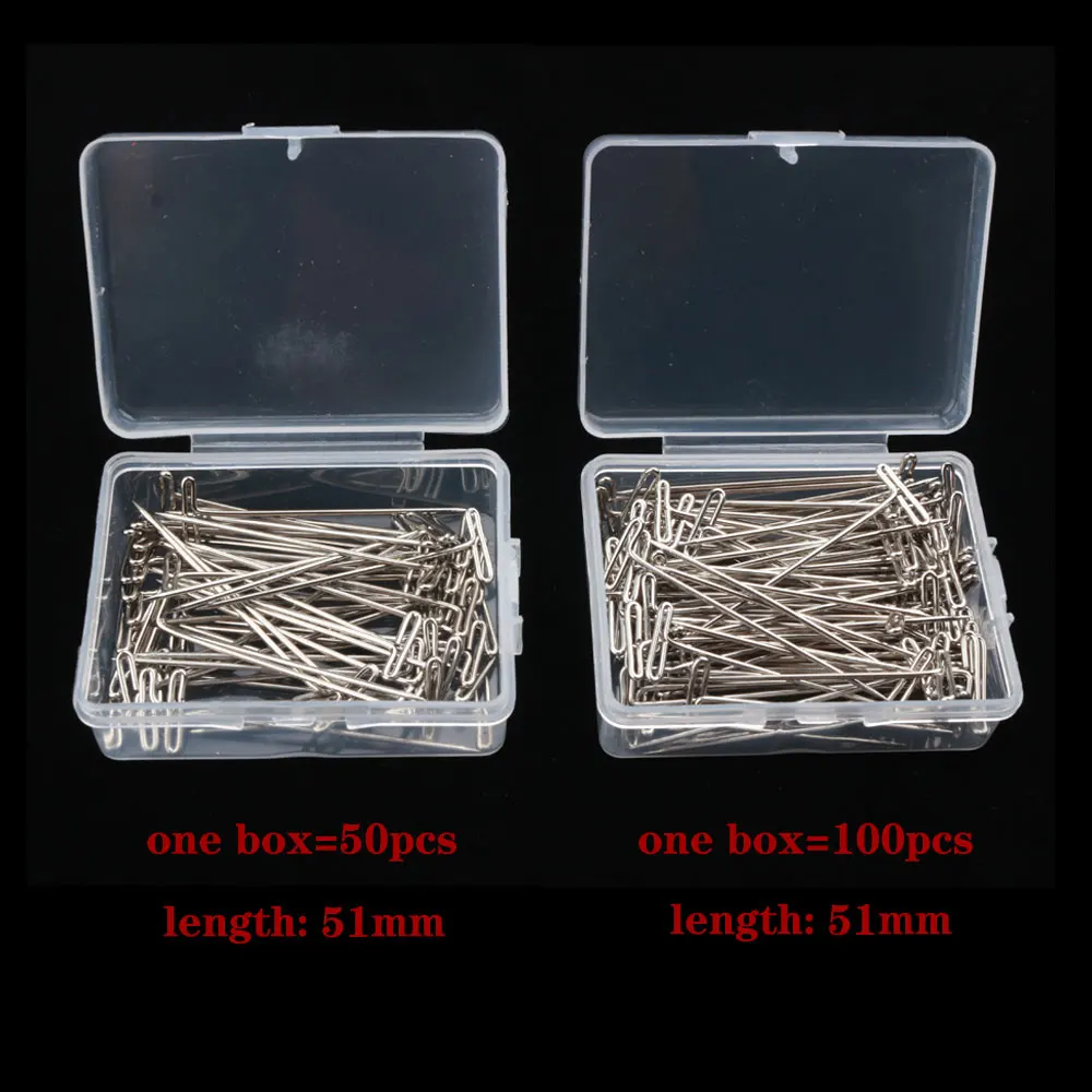 Wig Making T Pins 50/100pcs Long Silver Wig Pins for Wigs Making Display On Mannequin Canvas Head 38/51mm T Pins Needle Salon Styling Tools