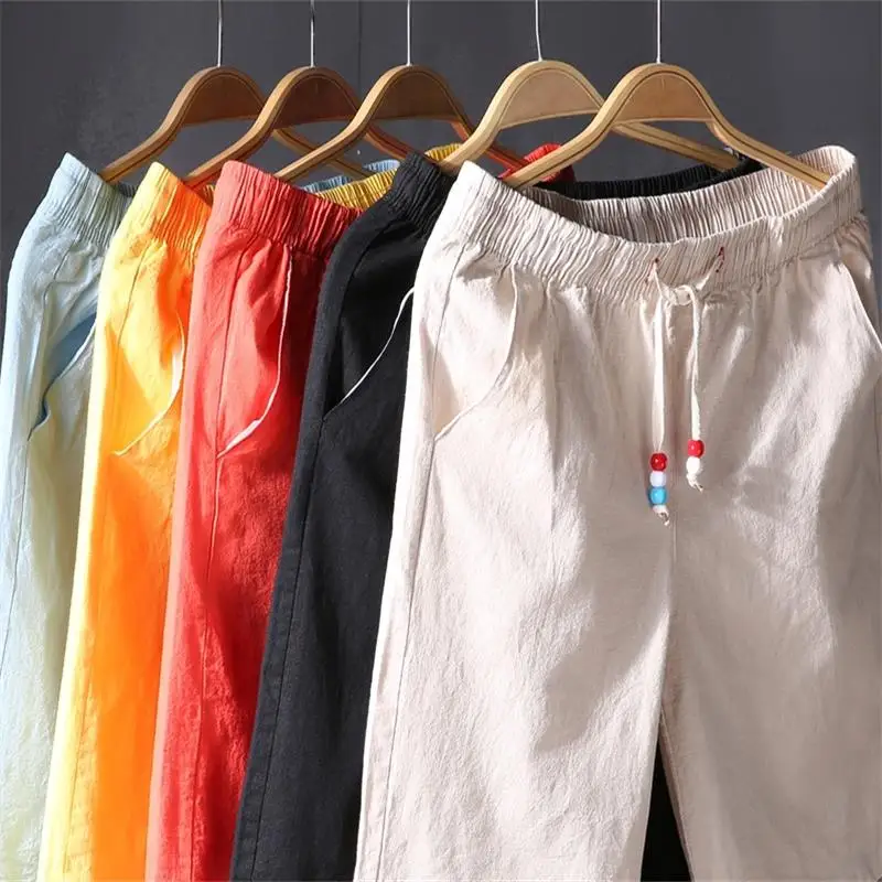 Летние новые мужские повседневные пляжные хлопковые Стрейчевые пять однотонных имитирующих льняные мужские шорты