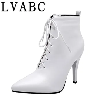 

2019 New Women Boots Ankle Boots PU Leather Zipper Women Booties High Heels Autumn Boots Women Shoes White Black 32-46
