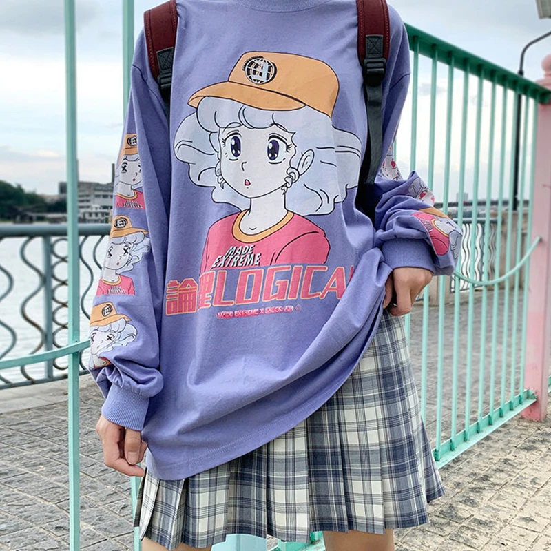 Осенние футболки Harajuku в стиле хип-хоп аниме топы для девочек белая Повседневная
