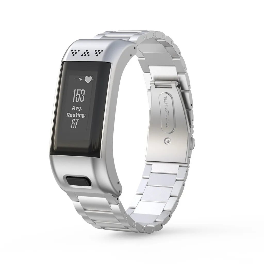 Для Garmin VIVOsmart HR+ твердый ремешок для часов из нержавеющей стали с рамкой роскошный модный ремешок черный серебристый