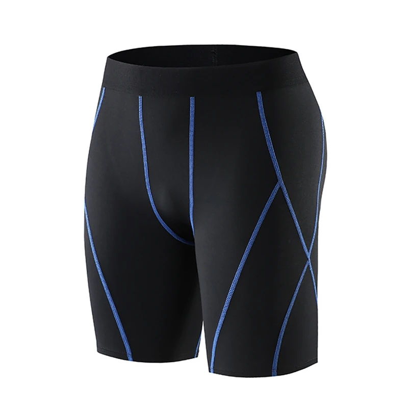 Мужские шорты для фитнеса эластичные короткие трико, спортивные брюки для спортзала тренировочные колготки для бега на открытом воздухе мужские спортивные шорты - Цвет: Black blue