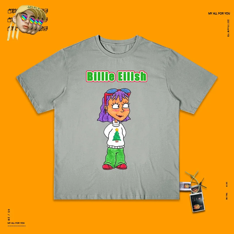 Любителей футболка оригинальность Смешные Руки Doodle Evil Do Billie Eilish пирус груша линия мультфильм рисунок принт - Цвет: gray