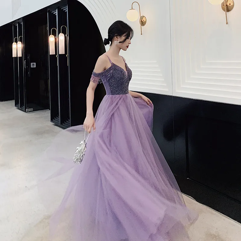 Fantasy Starry Purple Evening Dresses 