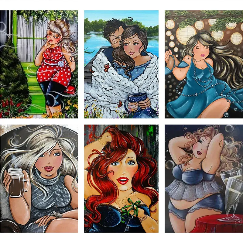 

Full Square Diamond 5D DIY diamond Painting Fat Lady Cartoon Embroidery Rhinestone Cross stitch Mosaic Picture Home Decor