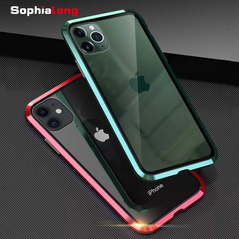 Чехол из закаленного стекла+ Защитная пленка для экрана для iPhone 11 Pro Max чехол s стеклянная пленка с магнитной защитой из алюминиевого сплава