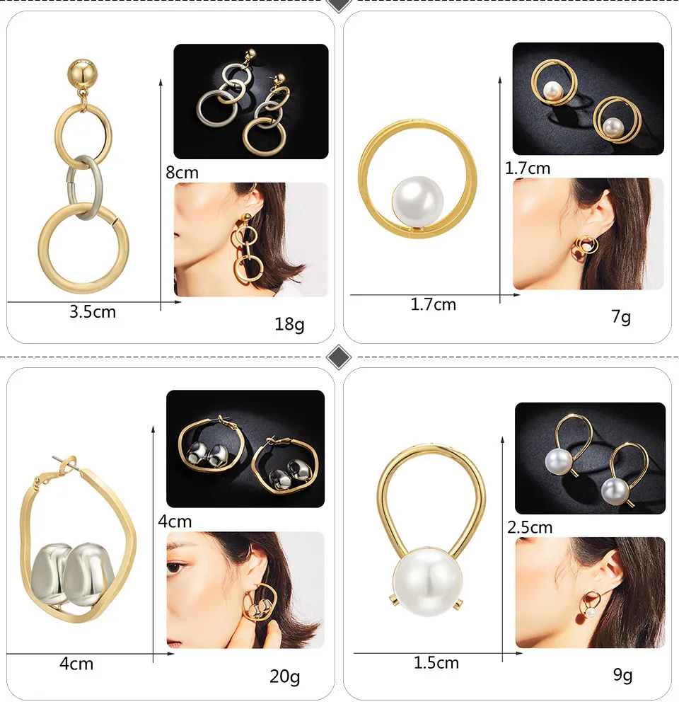 Elegant Metal Ball Silver Gold Color Round Circle Rhinestone Drop Earrings For Women Girl Simple Imitation Pearl Women's Earrings Jewelry Fashion Cubic Dangling Hanging Earring (6)