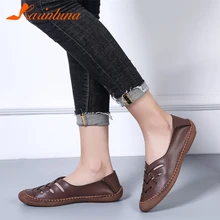 KARINLUNA/Новые брендовые водонепроницаемые Мокасины женские повседневные лоферы на плоской подошве; женская обувь без застежки; однотонная прошитая Летняя обувь на плоской подошве; женская обувь из натуральной кожи