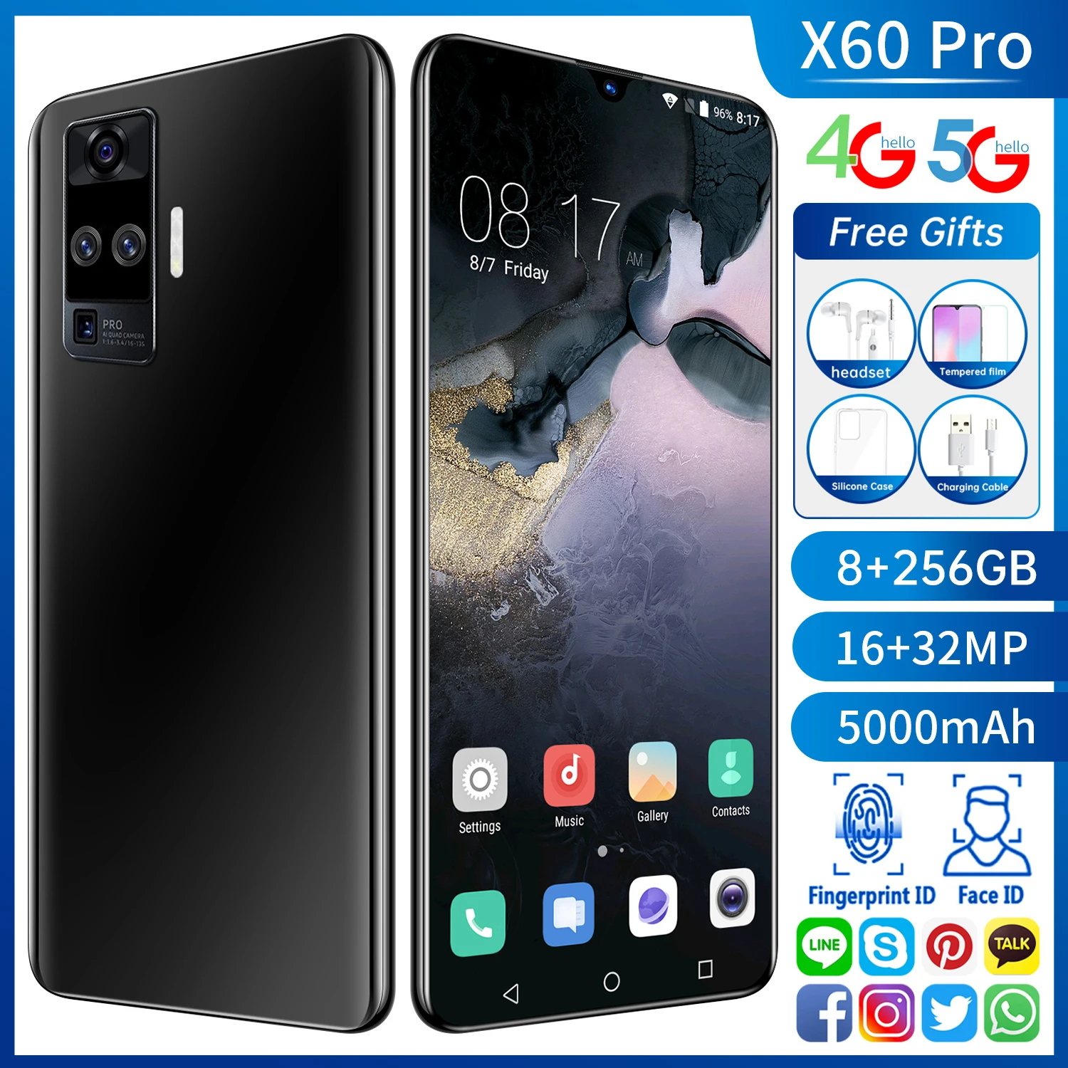 Wersja globalna X60 Pro 128/256GB 6.6 Cal ekran kropla wody smartfony 5000mAh Andriod 10 Dual SIM + karta Micro SD telefon komórkowy