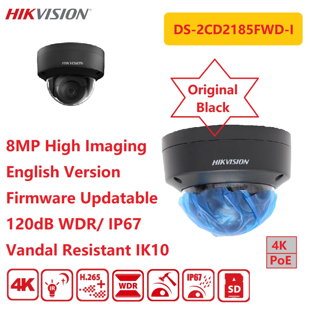 IP-камера Hikvision 4K черная DS-2CD2185FWD-I/B 8 Мп ИК-сеть PoE Doom антивандальная