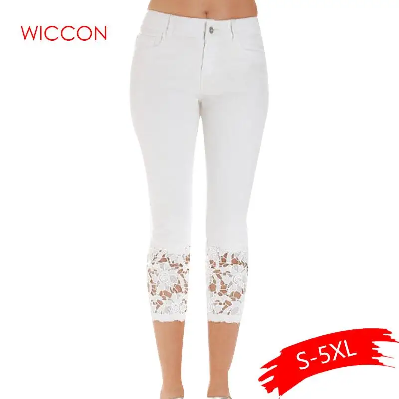 Plus Size Women Summer Lace Pants Skinny Stretch Cropped Leggings Trousers Capris Pants 3/4 Length Jeans Plus Size Women Summer Lace Pants Skinny Stretch Cropped Leggings Trousers Capris Pants 3/4 Length Jeans