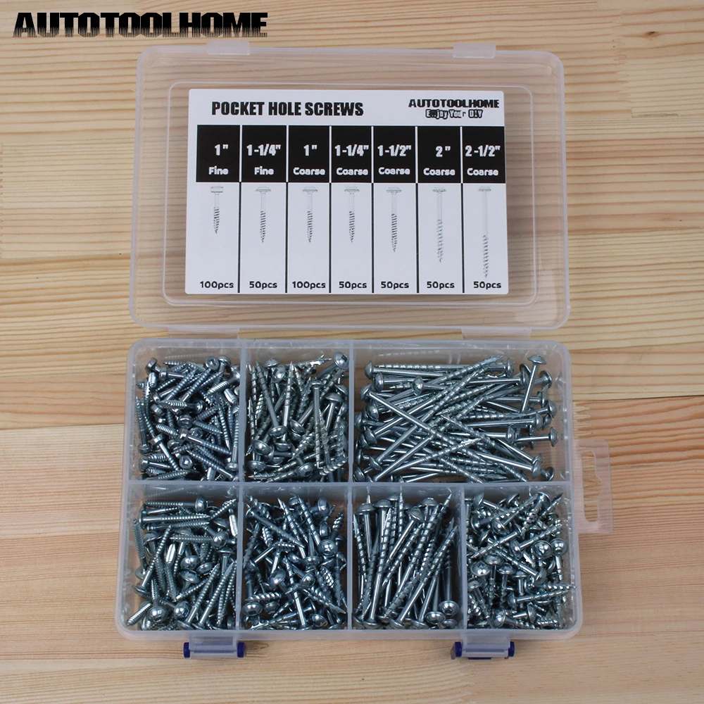 450pcs Pocket Hole Screws Kit Coarse Fine Thread Self Tapping Screw 2