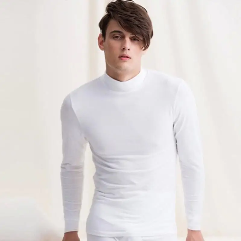 Новое модное мужское термобелье, мужское длинное осенне-зимнее водолазки, Топы+ штаны, набор теплых толстых топов размера плюс L-2X - Цвет: White Tops