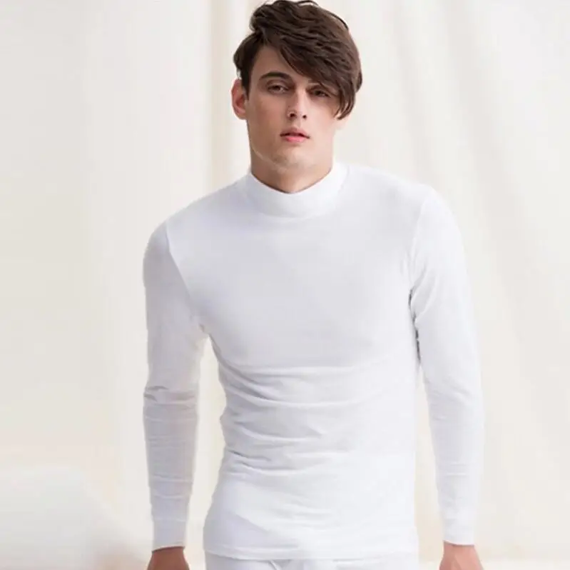 White Tops Новое модное мужское термобелье, мужское длинное осенне-зимнее водолазки, Топы+ штаны, набор теплых толстых топов размера плюс L-2X - Цвет: White Tops