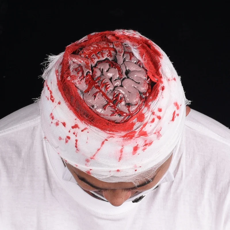 

Halloween Bloody Gauze Hat Horror Injured Zombie Brain Cosplay Tricky Props Halloween Party Haunted House Dress Up Costume