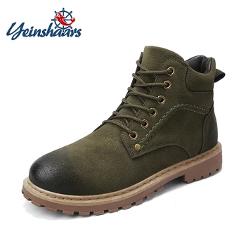 

YEINSHAARS Autumn Basic Boots Men Fashion Casual Shoes Men Lace-up Botas Fasion High Quality Leather Boots Brand Men's Boots