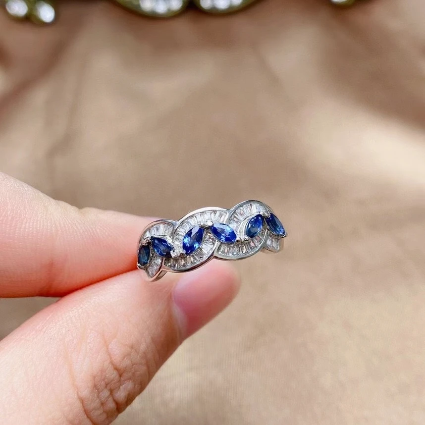 

Vintage Sapphire Silver Ring for Party 6 Pieces Natural Sapphire Ring Sterling Silver Sapphire Jewelry