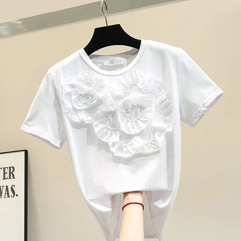 

Cotton T-shirt Women's Short Sleeves 2019 New Loose Large Size Summer T Shirts Blouse Girl Lady Flowers T-shirts Tee Tops Femme