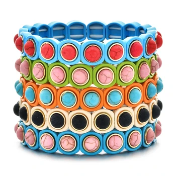 

ZMZY New Fashion Boho Multicolor Strand Elastic Women Bracelet Femme Square Stone Round Beads Bracelets for Women Girls Gifts