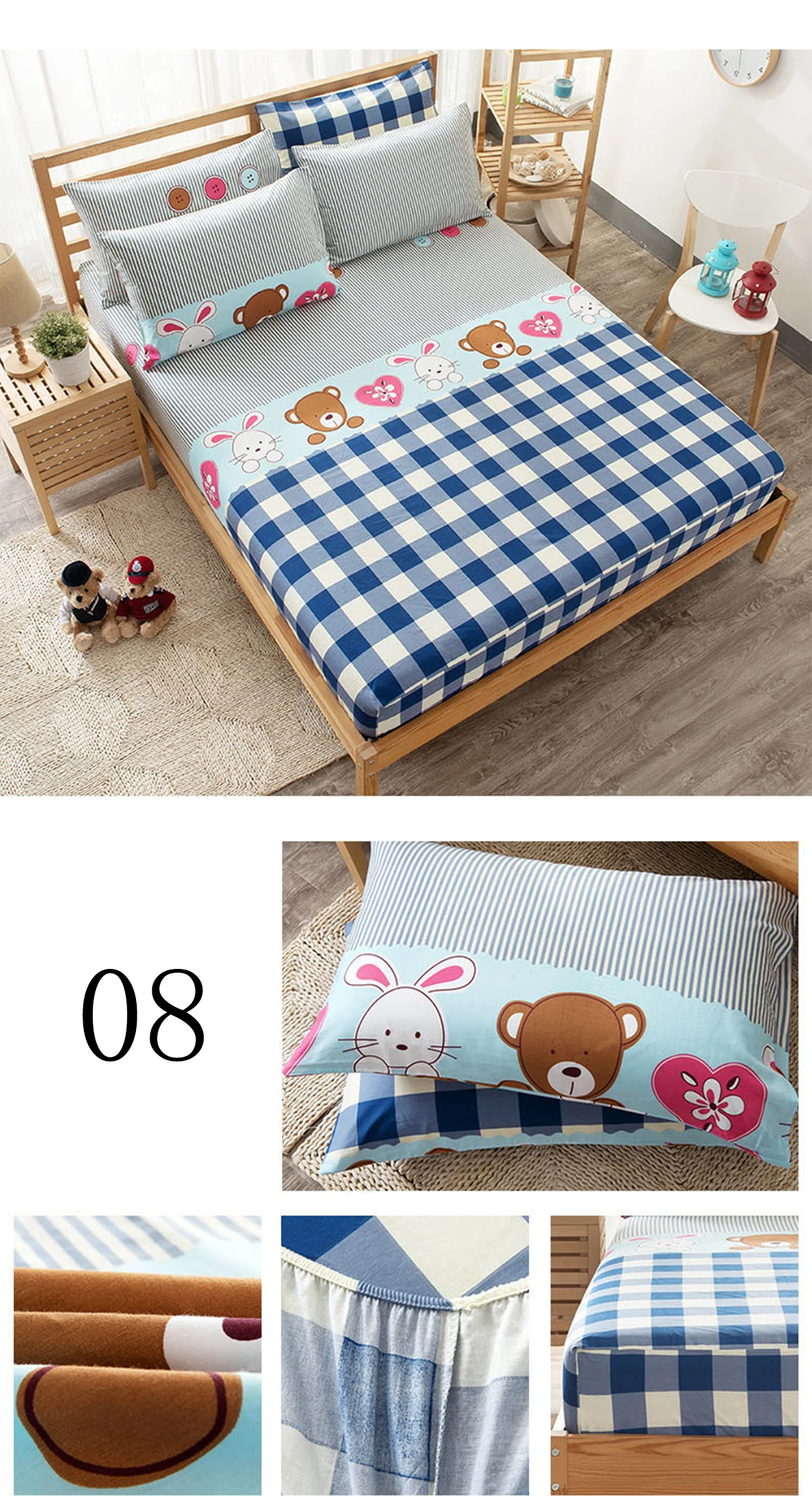Cartoon Striped Animal Print Bed Mattress Cover Cotton Dustproof Sheets Soft Comfortable Breathable for Hotel Home High Quality