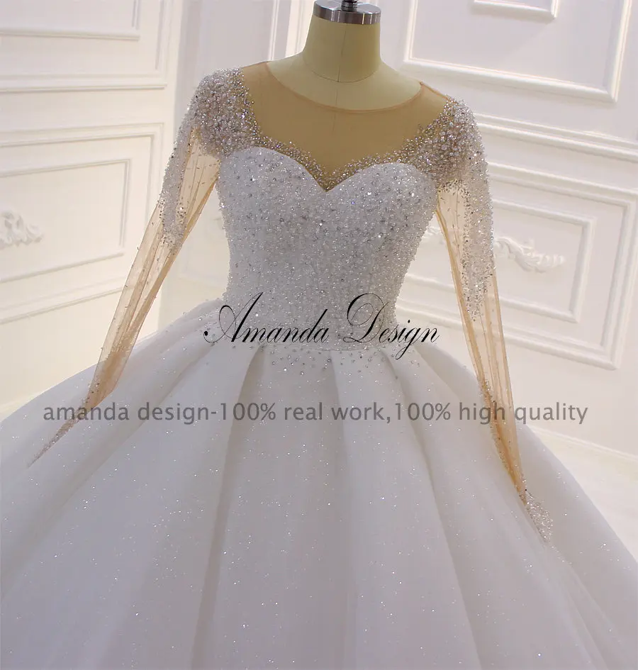Аманда дизайн hochzeit Хрустальный Bling блестящее свадебное платье с рукавами