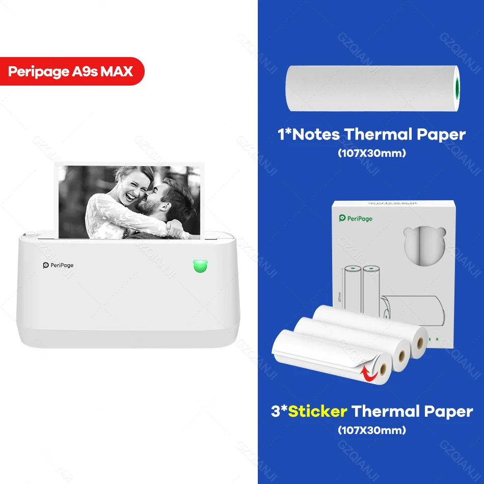 Peripage A9 A9s Max Mini Photo Wireless Thermal Phone Printer Sticker Label Notes List Printing Machine With Paper Roll Official mini handheld printer Printers