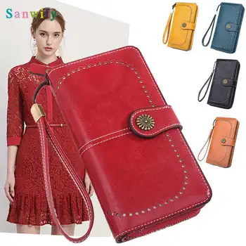 

Women Wallet Hand Bag Cash Card Holder Clutch Zipper Purse Handbag Genuine Leather Long Hasp Wallet Casual Party Daily Coin Bag