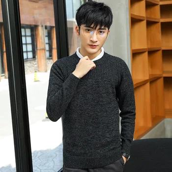 

Casual O-Neck Men Long Sleeve Pullover Sweater Solid Boys Wool Sweaters Nice Winter Slim Thick Men Knit Wear