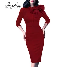 Suzhan Autumn Fashion Women Office Dresses Peplum Pencil Dress Sleeve Formal Business Attire Wear to Work Dresses Outfits