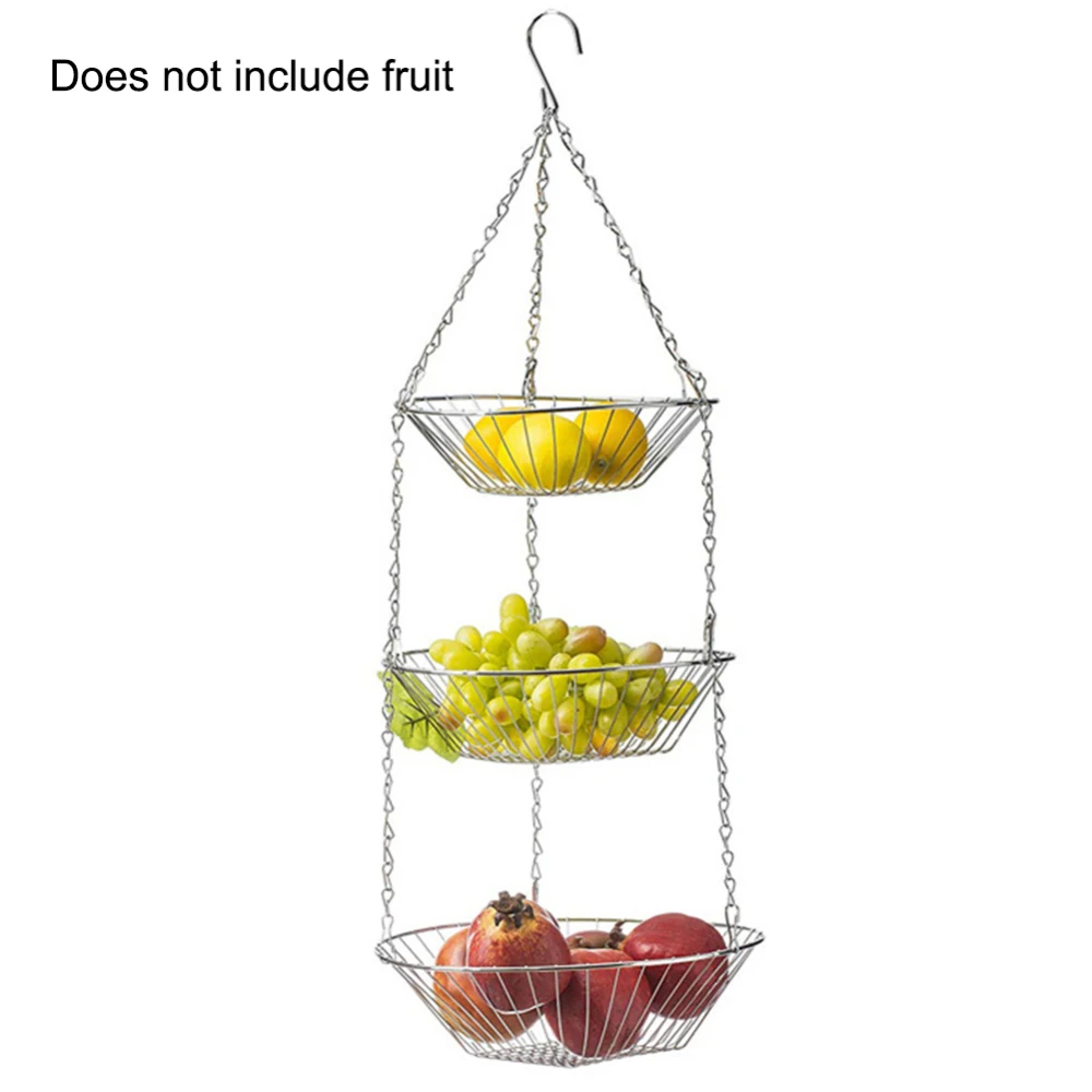 

3 Tiers Chain Hanging Metal Baskets Fruits Plants Vegetables Storage Basket