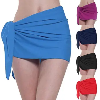 

Summer Beach Solid Color Knotted Bodycon Wrap Mini Skirt Women Bikini Cover Beachwear Bathing Suit Beachwear Swimsuit