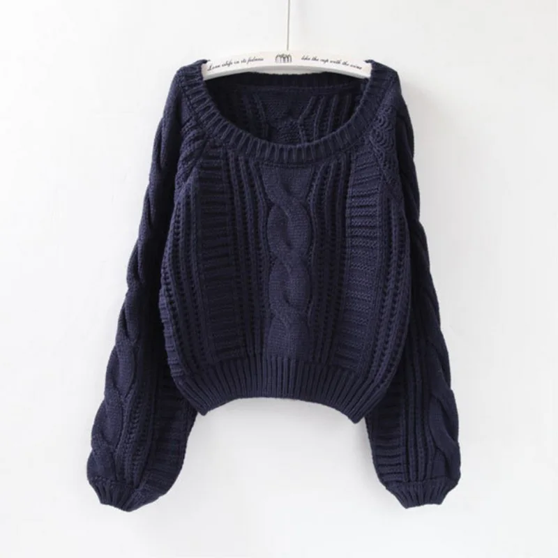 

Women Autumn Winter Candy Color Sweater Loose Version Of The Puff Sleeve Solid Pullover Sweaters Lady Cable Knitted Sweater