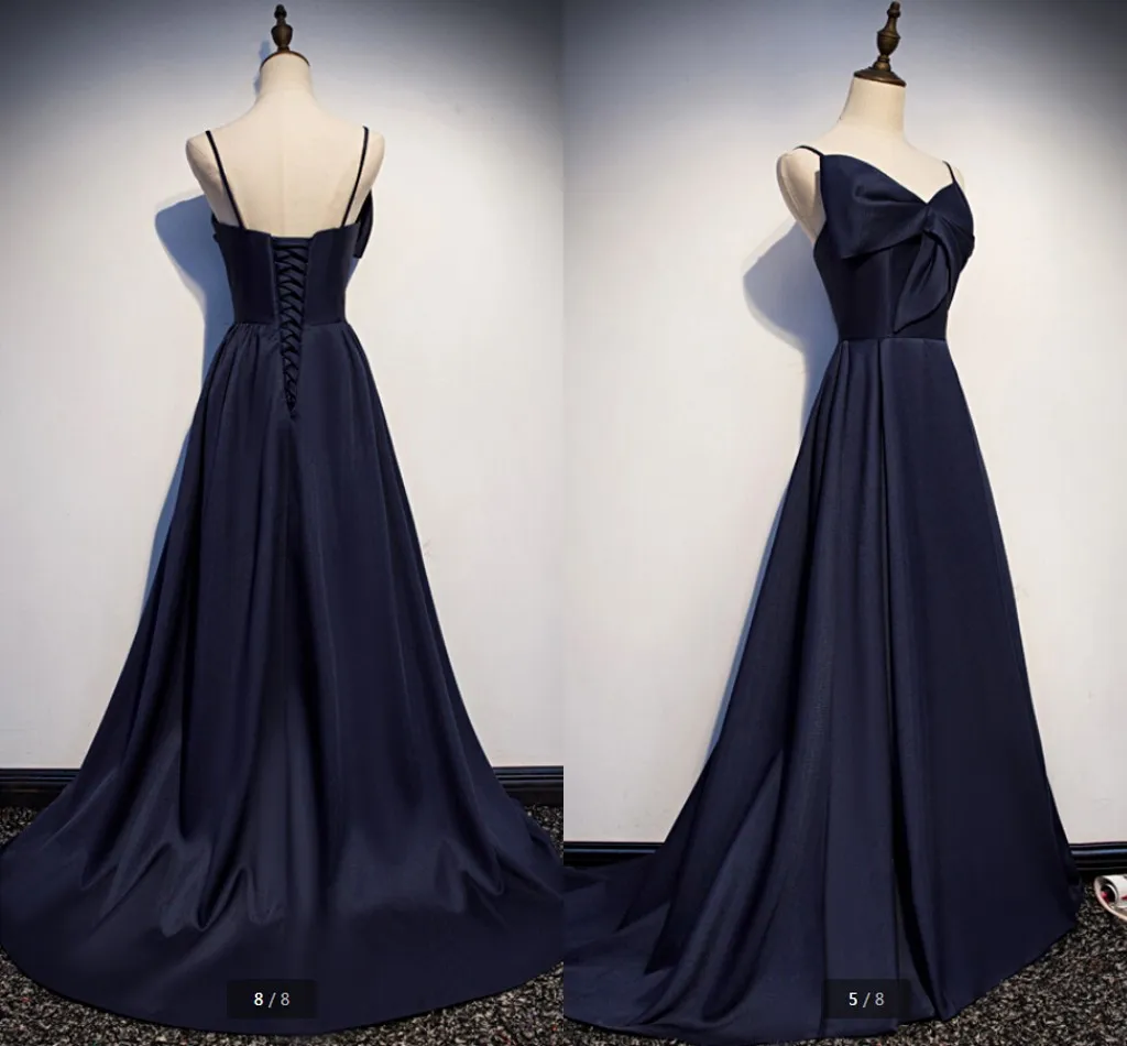 Vestido de festa темно-синее Формальное вечернее платье трапециевидной формы с бретельками и корсетом, v-образный вырез, стильные платья для выпускного вечера, распродажа