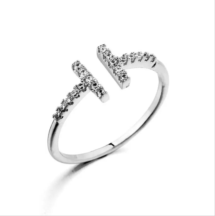 TIGRADE Rose Gold Women Ring Plated Opening AAA+ CZ Ring for Female Luxury Party Wedding Jewelry Band for Lady anillos mujer - Цвет основного камня: B Silver