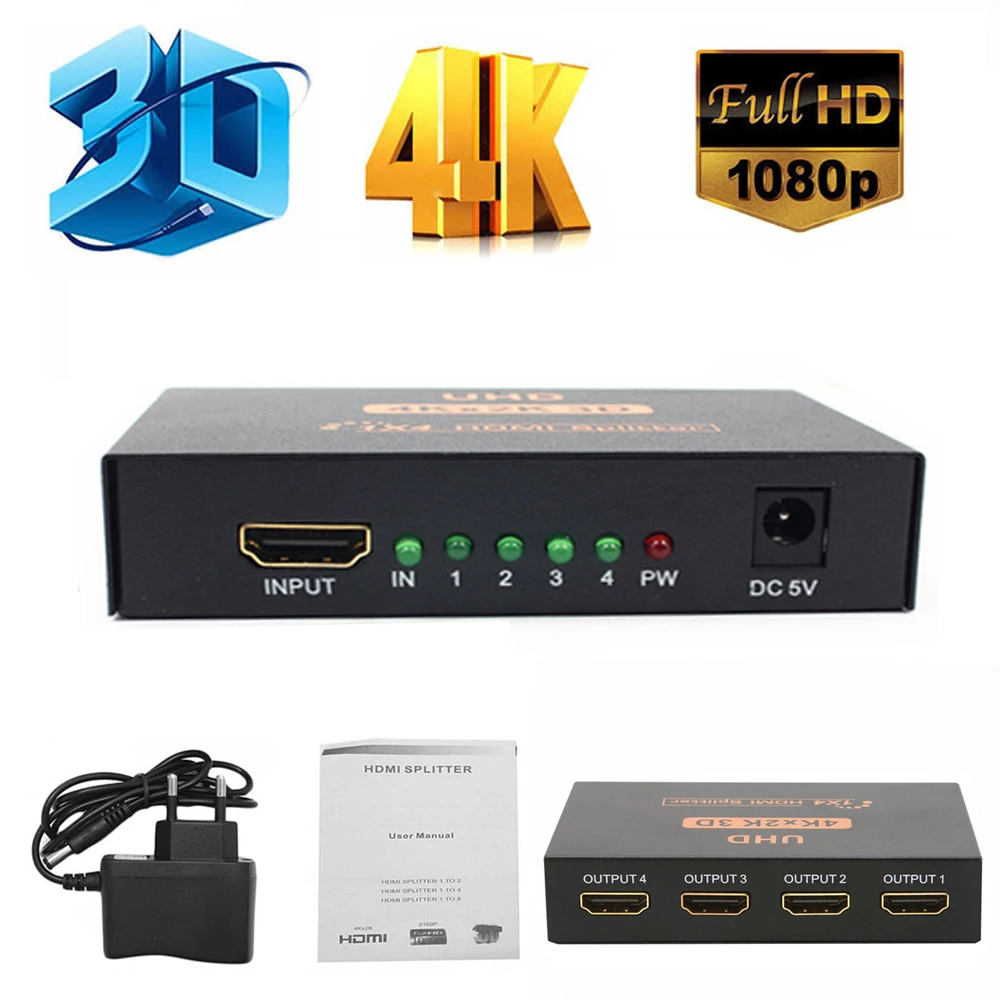 

1 in 2/4 Out Amplifier 3D 4K*2K 1080P Switcher HDMI Hub Switch 1x4 1x2 Splitter Box Ultra HD for HDTV Xbox PS3 PS4 Multimedia