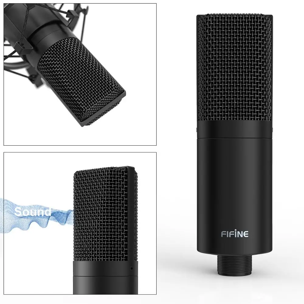 Fifine USB PC Condenser Microphone with Adjustable desktop mic arm shock mount for Studio Recording