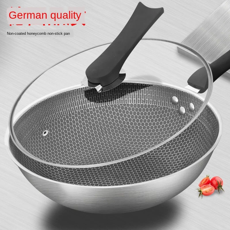 

Stainless Steel Wok Non-stick Pan Without Oil Smoke Uncoated Household Wok Pan Induction Pot Kitchen Pot Frying Pan Cooking Pot