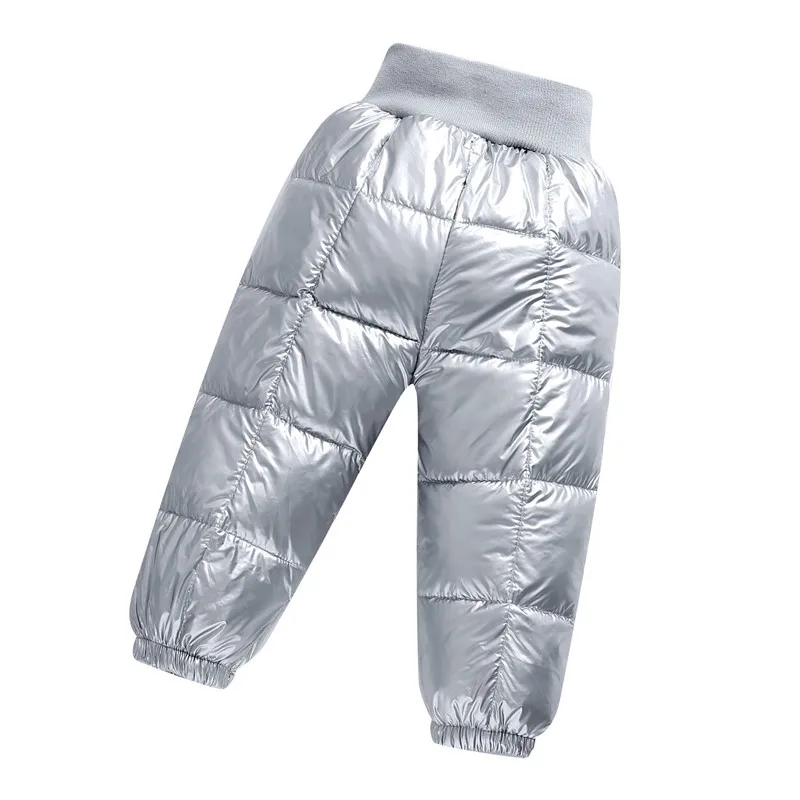 Зимние теплые детские штаны Зимняя одежда штаны с хлопковой подкладкой для маленьких девочек и мальчиков детские плотные брюки для девочек - Цвет: Серебристый