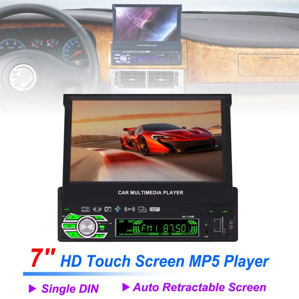 

Universal 7 Inch 1 Din Bluetooth HD Touch Auto Car Radio Stereo Video Player Support Mirror Link Aux In Rear View Camera