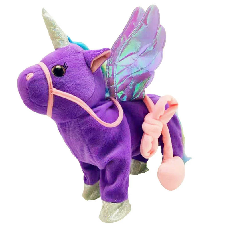 Танцевальная ходьба улыбка пение единорог игрушки музыкальные Радуга лошадь электронные плюшевые животные год рождественский подарок для детей - Цвет: Фиолетовый