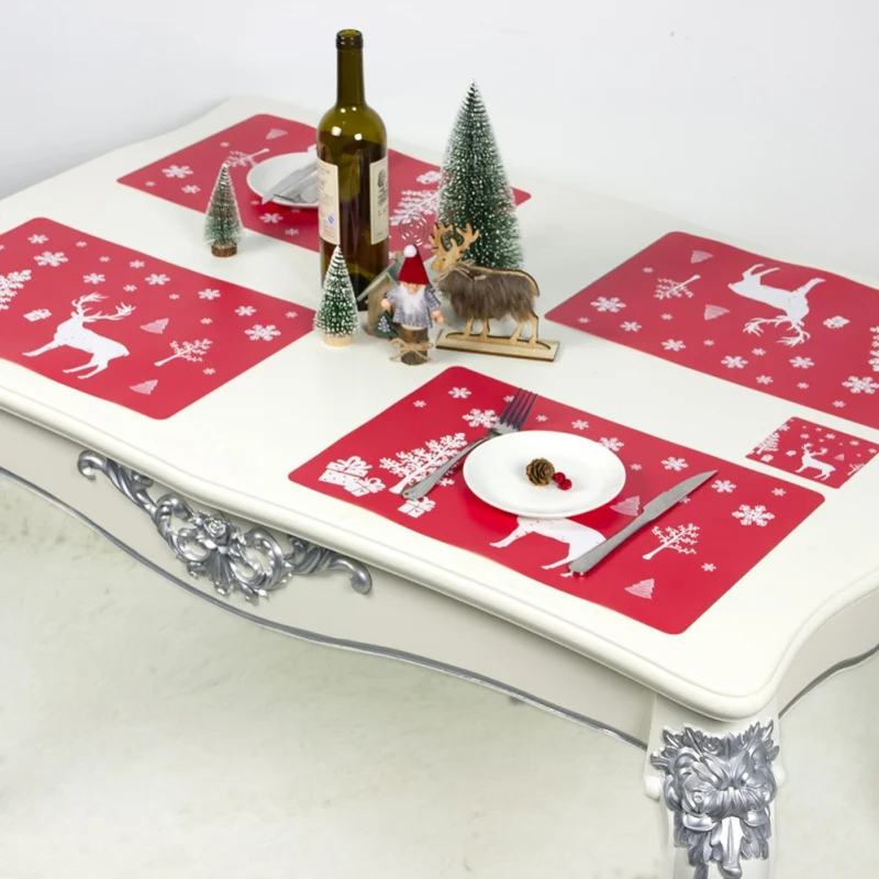 

Christmas Theme Placemat PVC Coaster Printing Table Mat For Kitchen Holiday Home Decorations 6 Placemats And 6 Coasters Y