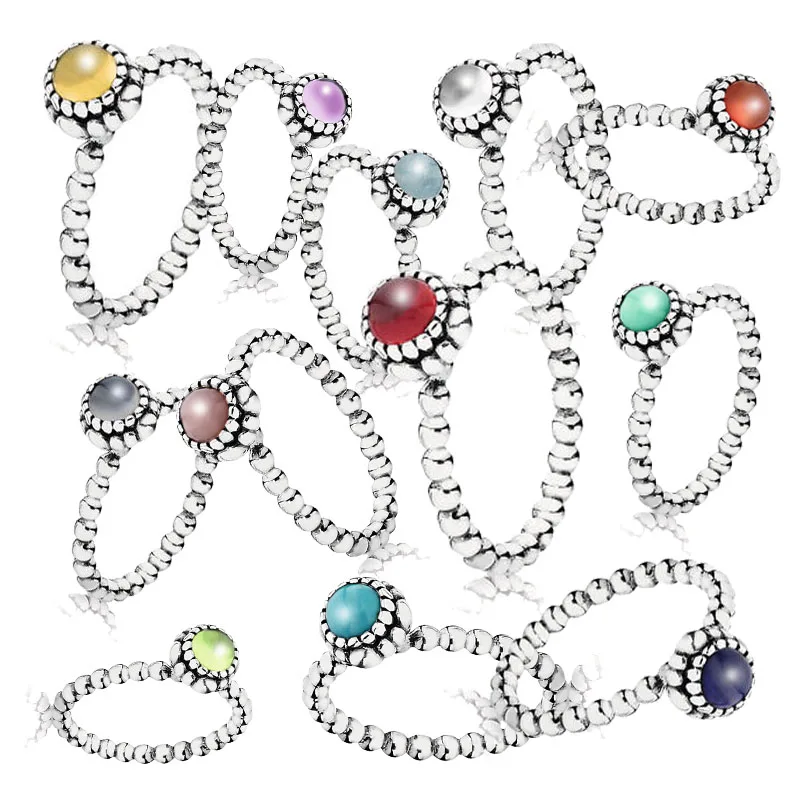 

12 Colors 925 Sterling Silver Twelve Months Birth Stones Pans Ring Original for Women DIY Fine Europe Jewellery Birthday Gift