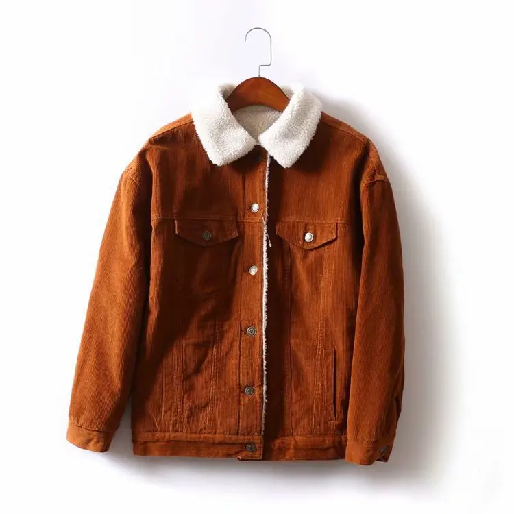 

E7nz-1863 Europe And America WOMEN'S Dress 2019 Autumn And Winter New Style Fold-down Collar Lining Lambs Wool Corduroy Coat Wom