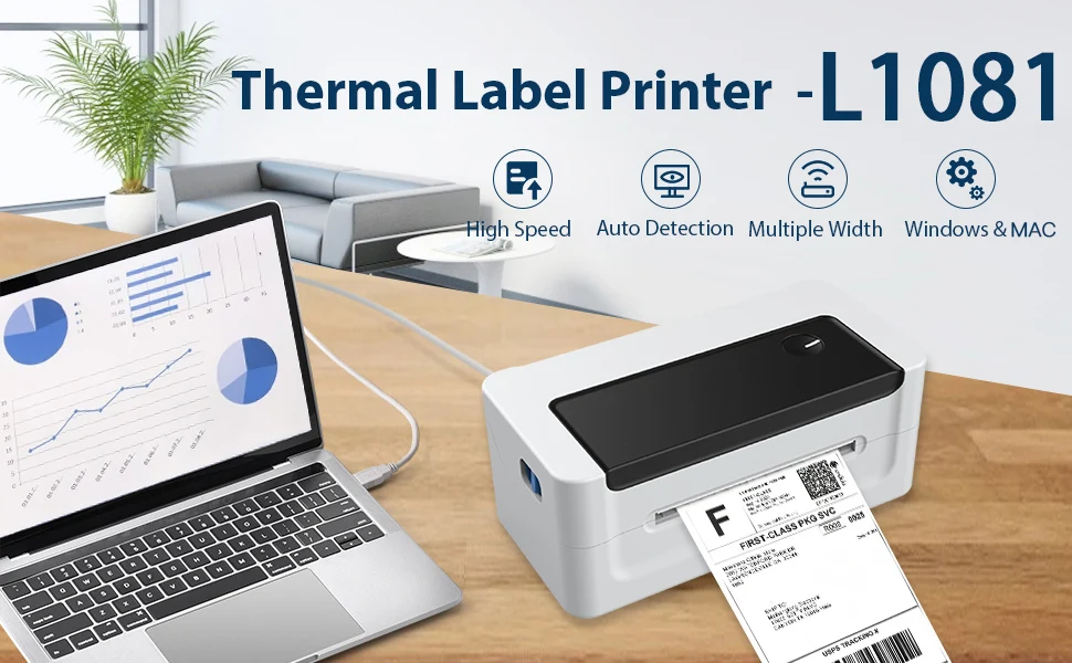 L1081 Protable 150mm/s High Speed Thermal Label Printer Shipping Label 110mm 4*6 Paper Width For Office/Market/Warehouse USB best mini photo printer for iphone