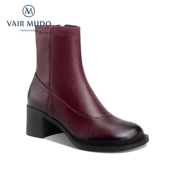 

2020 Winter New Boots Women Upper Material Cow Leather High-Quality Microfiber Inner Lining Velvet Thick Heels Fashion DX123L