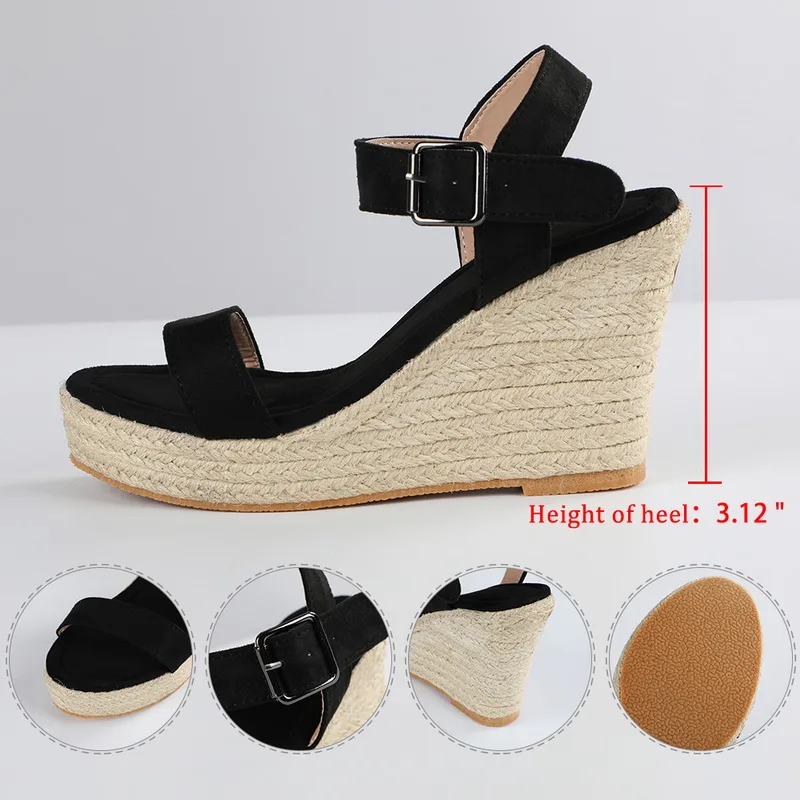 Summer Sandals Women Wedges Heels Platform Hemp Shoes Ladies Candy Color Casual Girls Slip On Strap Cross Girls Plus Size 2021 - Image 5