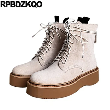 

flatform creepers suede round toe military harajuku combat shoes muffin women ankle boots medium heel platform booties lace up